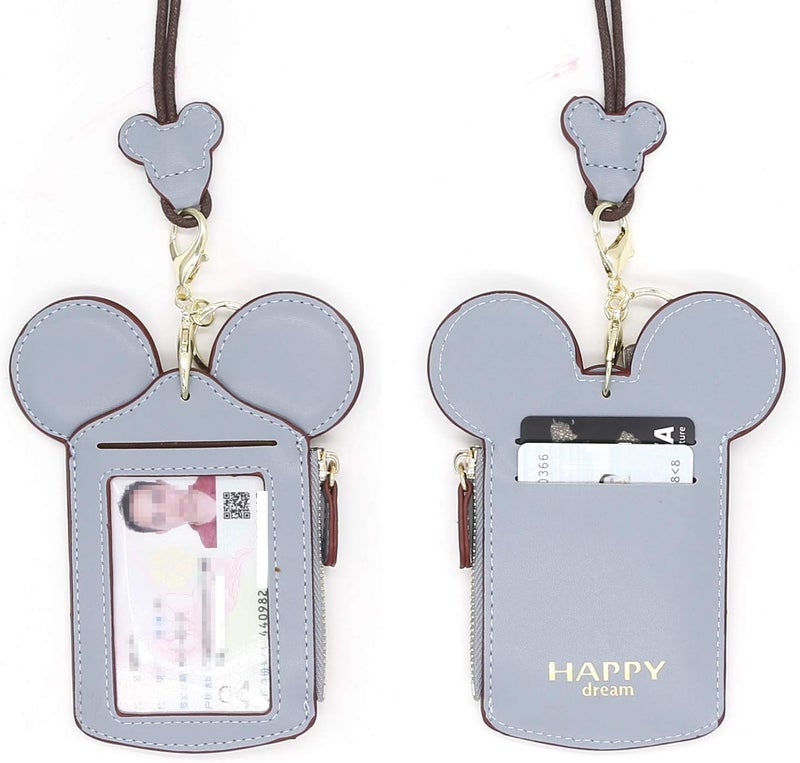 QiMing Mouse Ears Card Holder,PU Lovely Lanyard Family Toys for Girl Woman - Image 3
